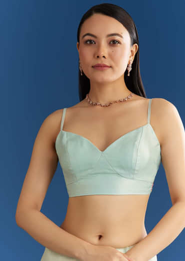 Aqua Blue Organza Tissue Saree With Multicolor Border