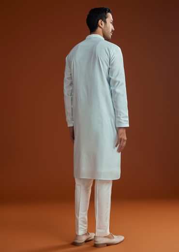 Aqua Blue Silk Embroidered Kurta Set