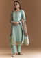 Aqua Blue Silk Embroidered Kurta Set With Kalamkari Floral Print Dupatta