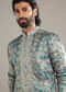 Aqua Blue Silk Kurta Set For Men With Hand Embroidery And Floral Print