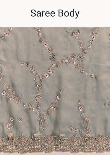 Aqua Blue Tissue Embroidered Saree With Cutdana And Stone Work