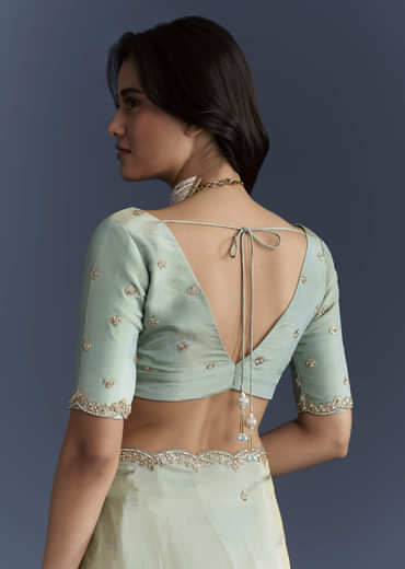 Aqua Blue Tissue Saree With Intricate Hand Embroidery