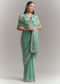 Aqua Green Chinon Embroidered Saree With Floral Embroidery
