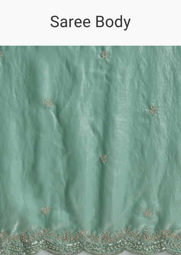 Aqua Green Chinon Embroidered Saree With Floral Embroidery