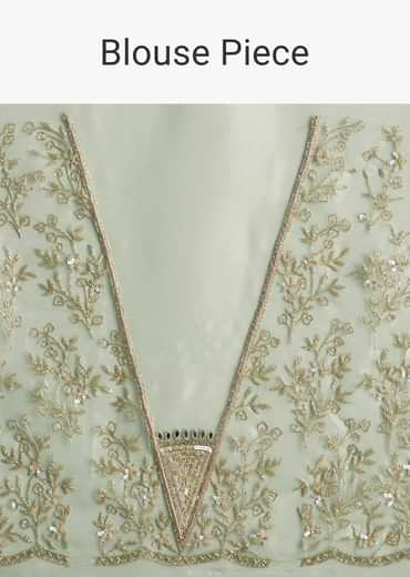 Aqua Green Organza Embroidered Saree With Scallop Border