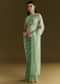 Aqua Green Organza Embroidered Saree With Scallop Border