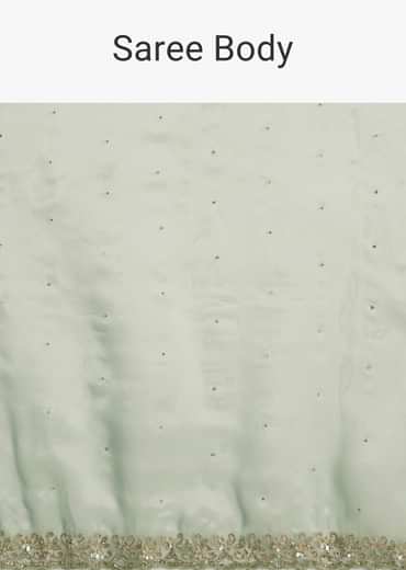 Aqua Green Organza Embroidered Saree With Scallop Border