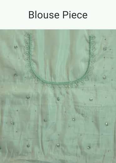 Aqua Green Organza Saree With Stones Beads And Sequins Embroidery And Scallop Border