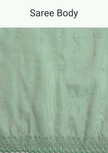 Aqua Green Organza Saree With Stones Beads And Sequins Embroidery And Scallop Border