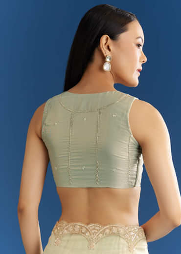 Aqua Organza Tissue Saree With Cutdana Border