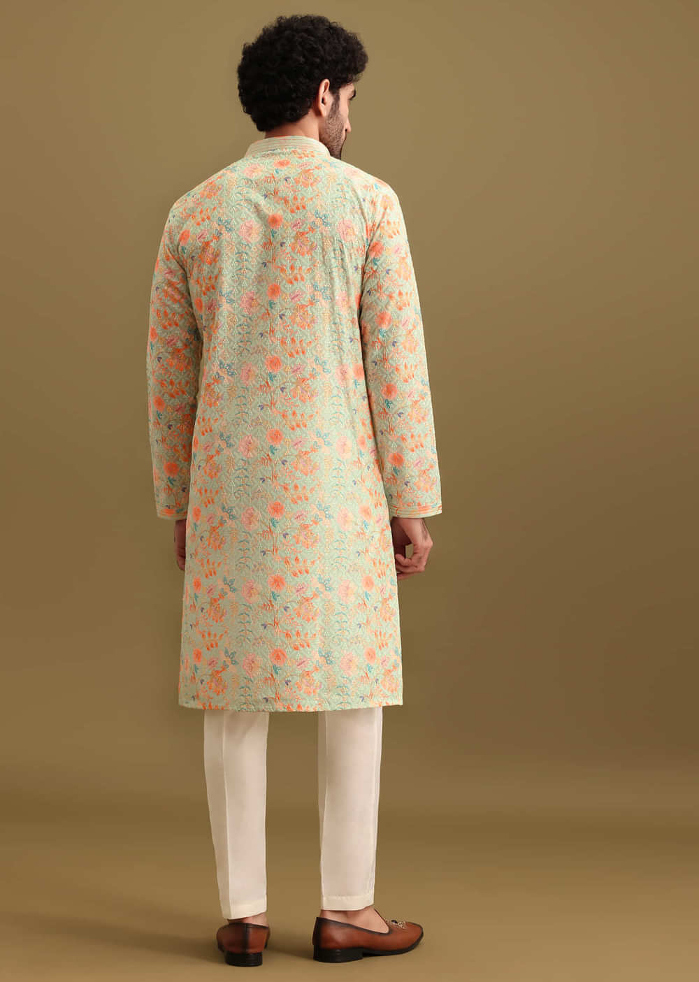 Aqua Blue Digital Printed Silk Kurta Set For Men