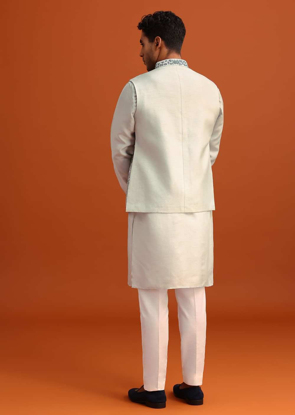 Aqua Blue Dola Silk Cowl Draped Kurta And Jacket Set