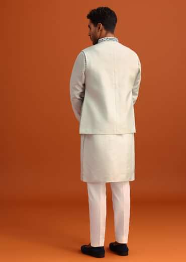 Aqua Blue Dola Silk Cowl Draped Kurta And Jacket Set