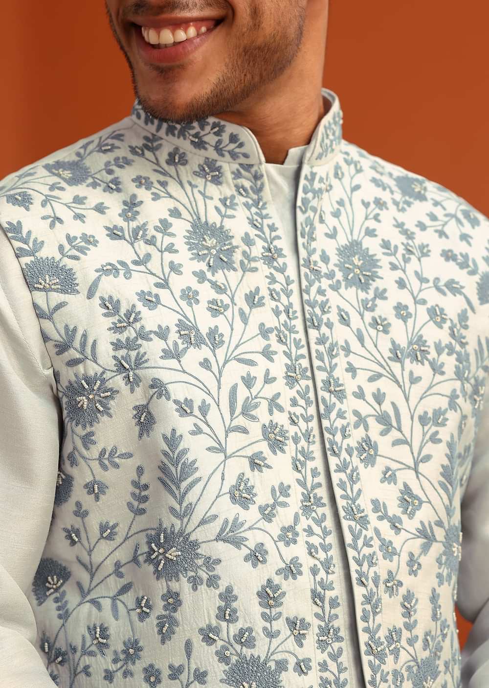 Aqua Blue Dola Silk Cowl Draped Kurta And Jacket Set