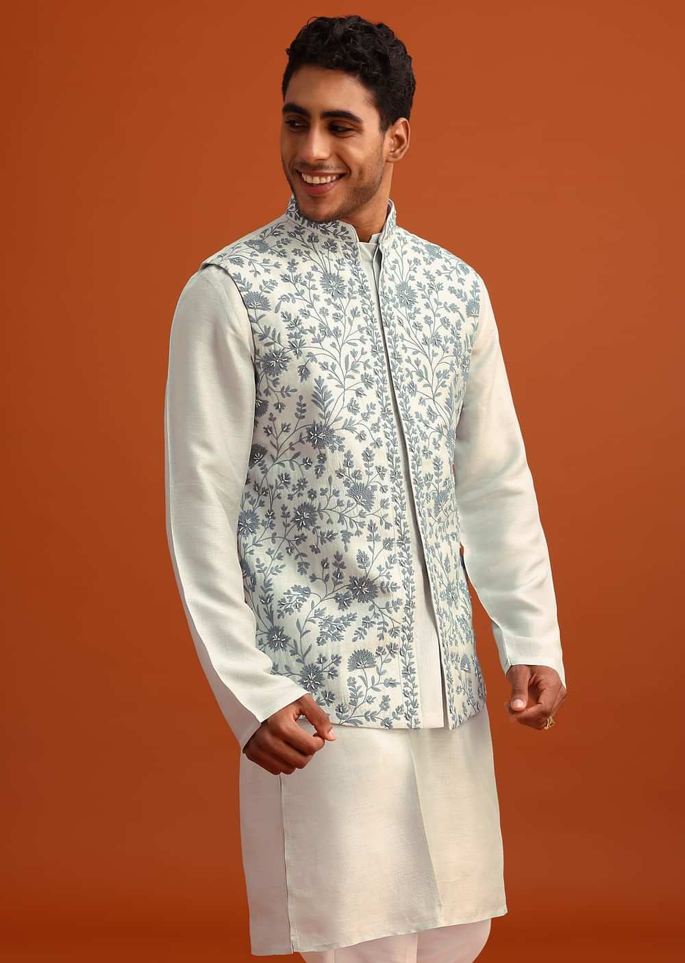 Aqua Blue Dola Silk Cowl Draped Kurta And Jacket Set