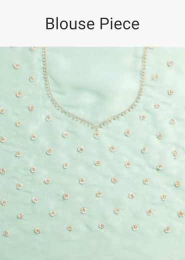 Aqua Blue Glass Tissue Embroidered Saree With Cutdana Work