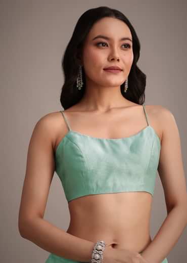 Aqua Blue Glass Tissue Embroidered Saree With Cutdana Work