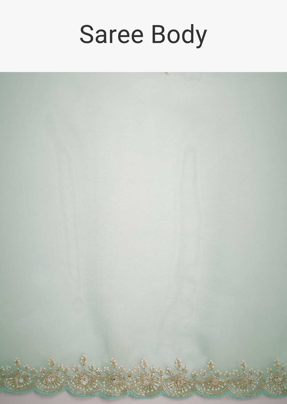 Aqua Blue Glass Tissue Embroidered Saree With Cutdana Work