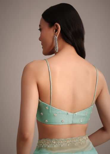 Aqua Blue Glass Tissue Embroidered Saree With Cutdana Work