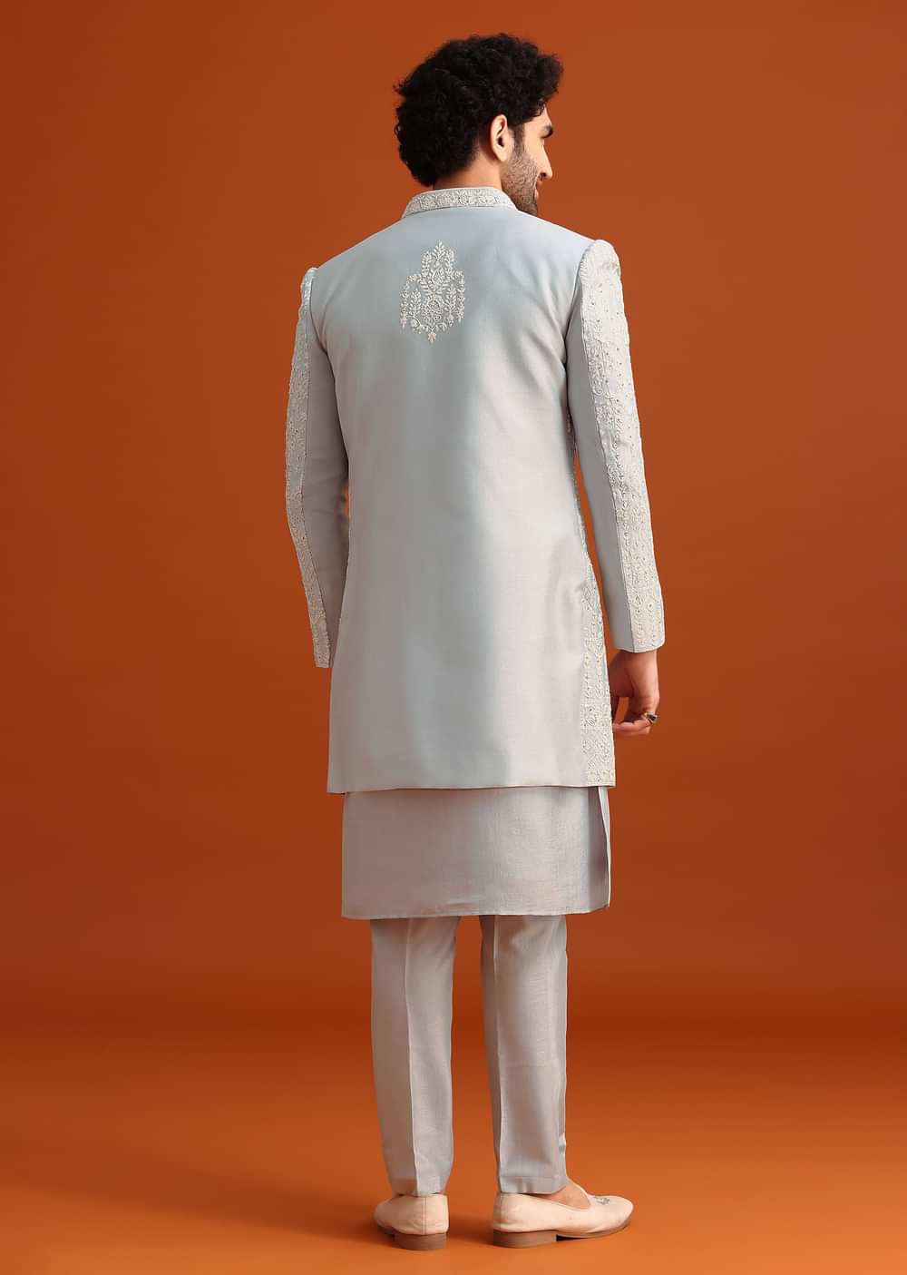 Aqua Blue Hand Embroidered Sherwani Set