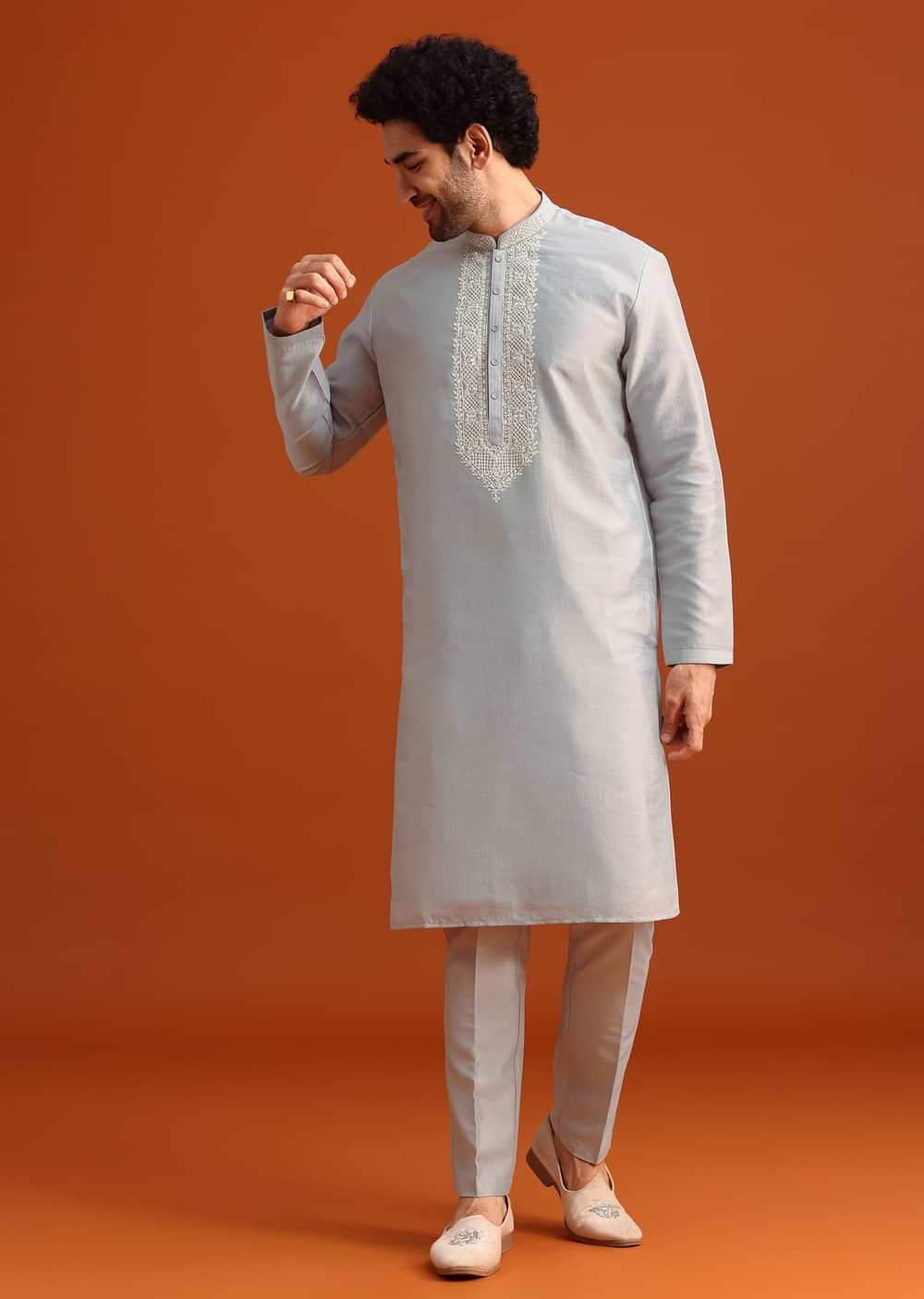 Aqua Blue Hand Embroidered Sherwani Set