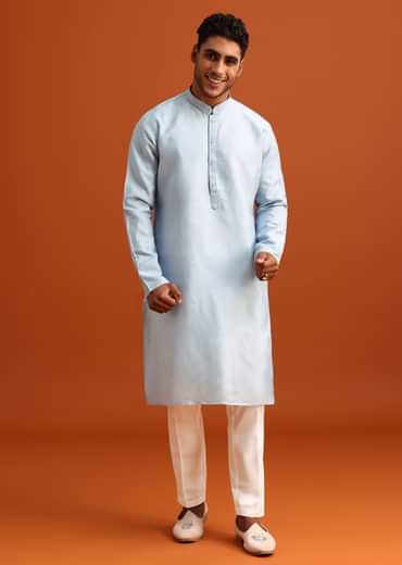 Aqua Blue Jacket Kurta Set With Hand Work