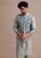 Aqua Blue Kurta Jacket Set With Dori Work And Stone Embroidery