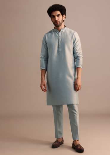 Aqua Blue Kurta Jacket Set With Dori Work And Stone Embroidery