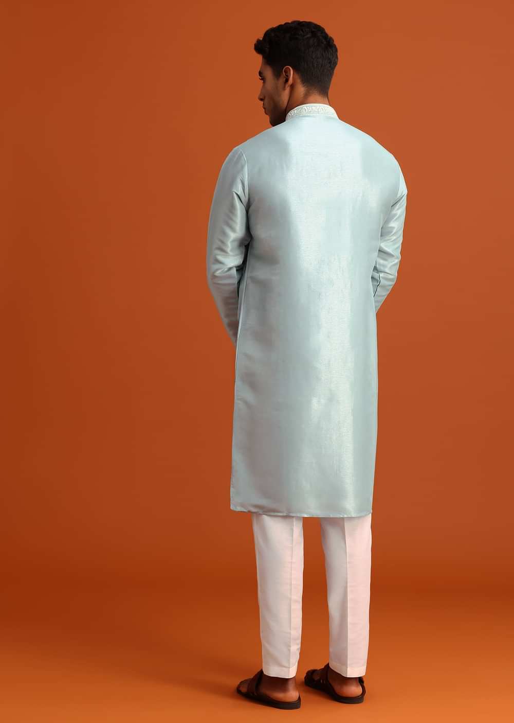 Aqua Blue Silk Kurta Set With Booti Work