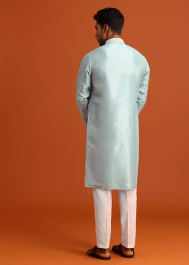 Aqua Blue Silk Kurta Set With Booti Work