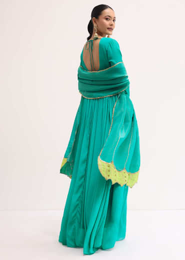 Aqua Green Chiffon Anarkali With Tissue Dupatta
