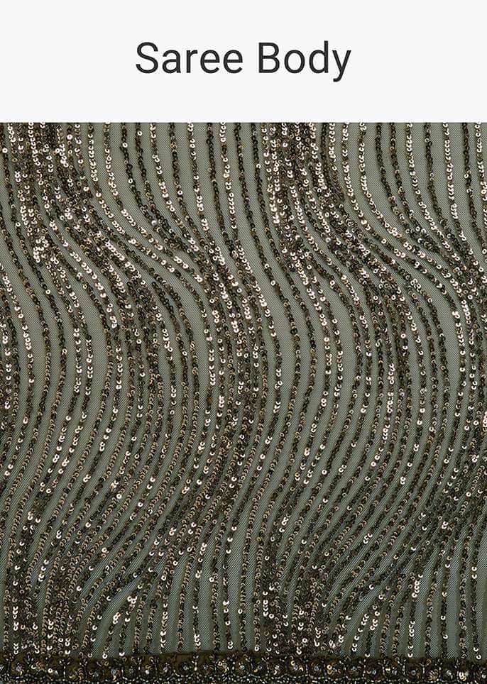Army Green Saree In Sequins And Organza With Detailed Embroidery