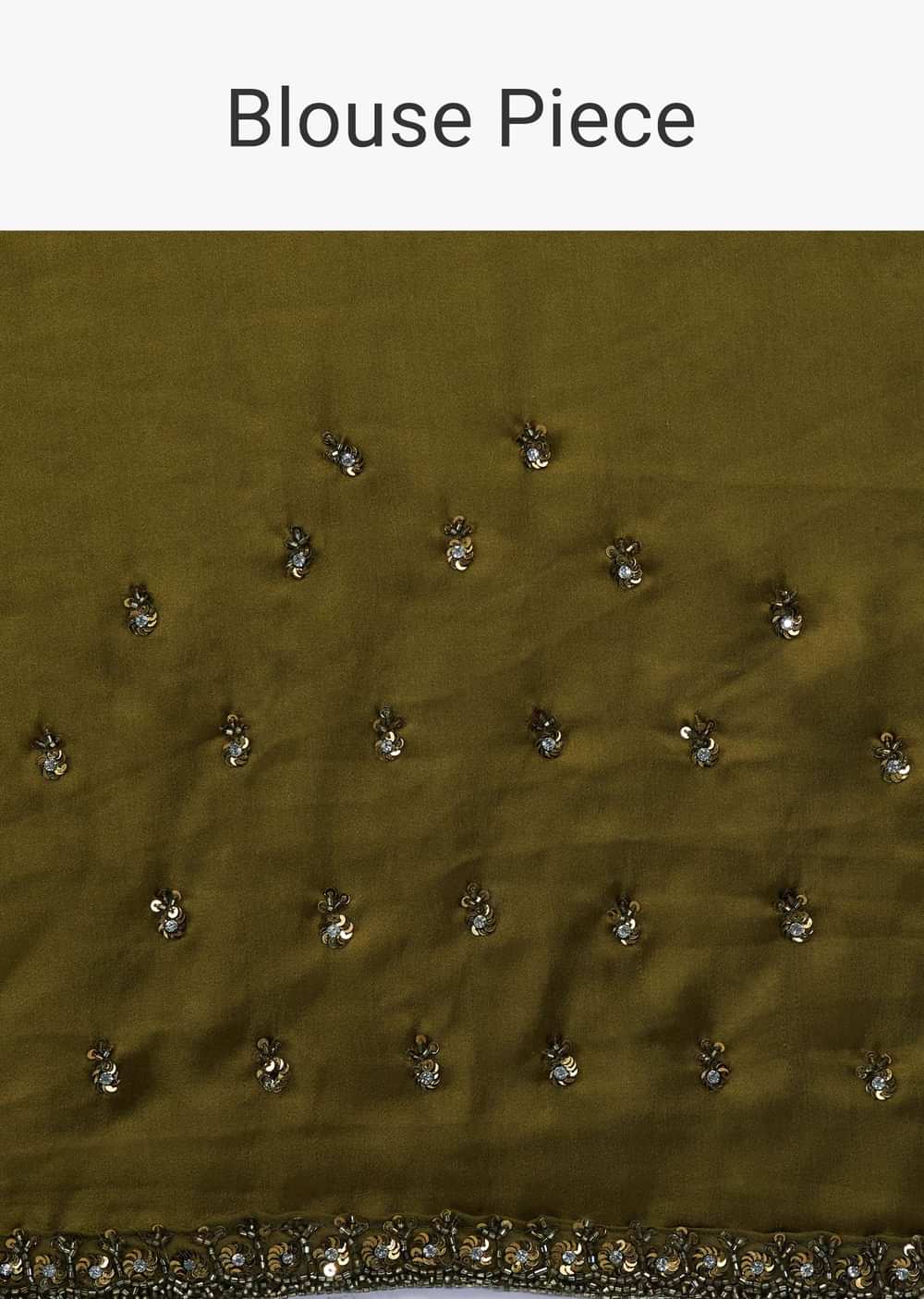 Army Green Saree In Sequins And Organza With Detailed Embroidery