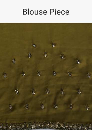 Army Green Saree In Sequins And Organza With Detailed Embroidery