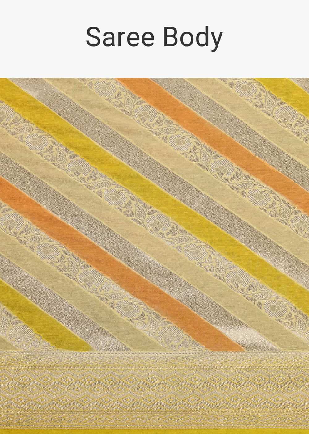 Canary Yellow Saree In Georgette With Striped Banarasi Zari Weave And An Unstitched Blouse