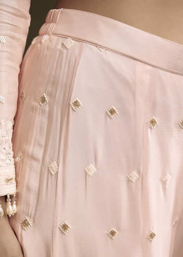 Baby Pink Chinon Palazzo Suit With Thread And Sequins Work