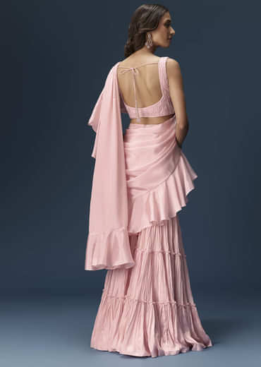 Baby Pink Frill Saree With Fancy Blouse