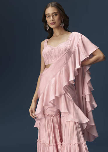 Baby Pink Frill Saree With Fancy Blouse