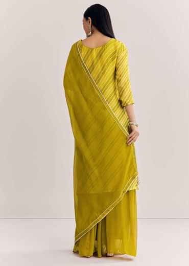 Baby Pink Georgette Kurta Palazzo Suit With Moti Work And Gotta Lace