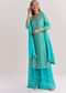 Aqua blue Georgette Kurta Palazzo Suit With Organza Dupatta And Gotta Work