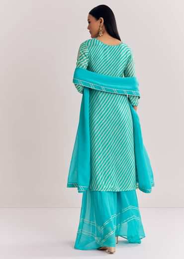 Aqua blue Georgette Kurta Palazzo Suit With Organza Dupatta And Gotta Work