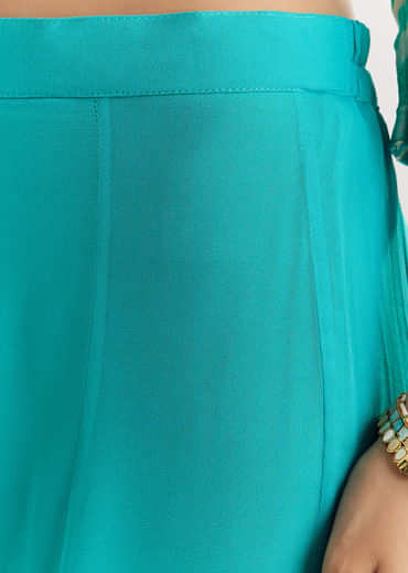 Aqua blue Georgette Kurta Palazzo Suit With Organza Dupatta And Gotta Work