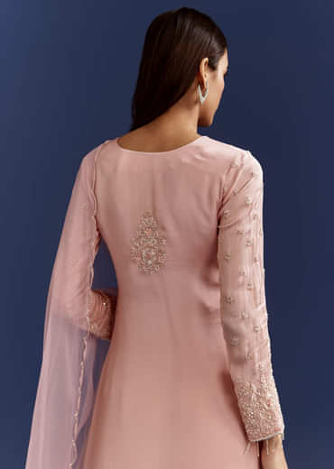 Baby Pink Moti Embroidered Work Kurta Set With Dupatta