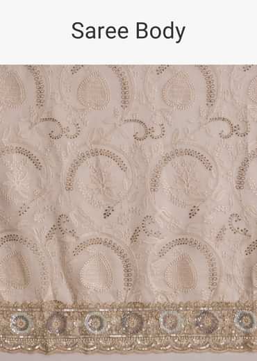 Baby Pink Organza Saree With Chikankari Threadwork And Beaded Embroidery