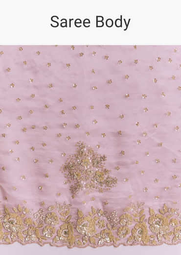 Baby Pink Organza Saree With Floral Cutwork Embroidery