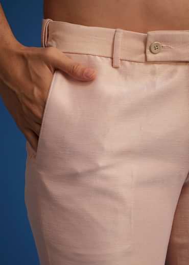 Baby Pink Silk Short Sherwani Set With Zardosi Embroidery