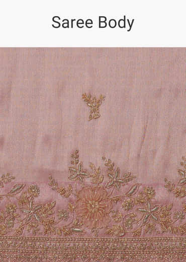 Baby Pink Tissue Saree With Velvet Embroidered Blouse
