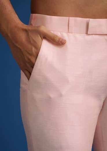 Baby Pink Tussar Kurta Jacket Set With Mirror Embroidery