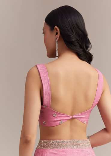 Baby Pink Crushed Tissue Saree With Embellished Border