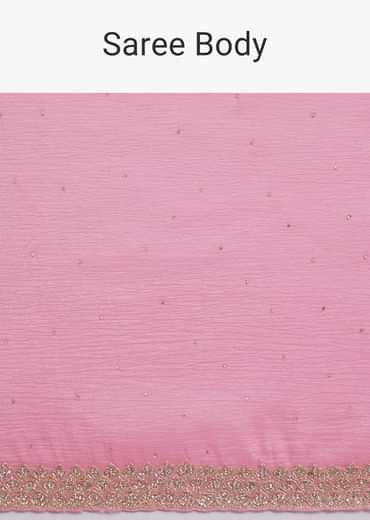 Baby Pink Crushed Tissue Saree With Embellished Border